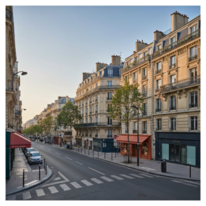 Vue de l'Avenue Montaigne avec la Tour Eiffel en arrière-plan